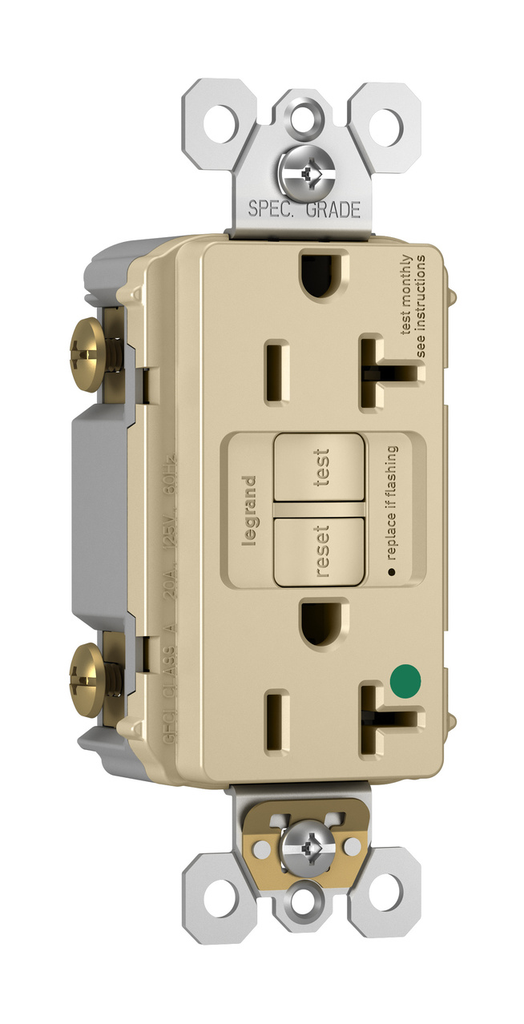 Pass & Seymour 2097HGI GFCI Receptacle, Duplex, 125 VAC, 20 Amp, 2 Poles, 3 Wires, Ivory