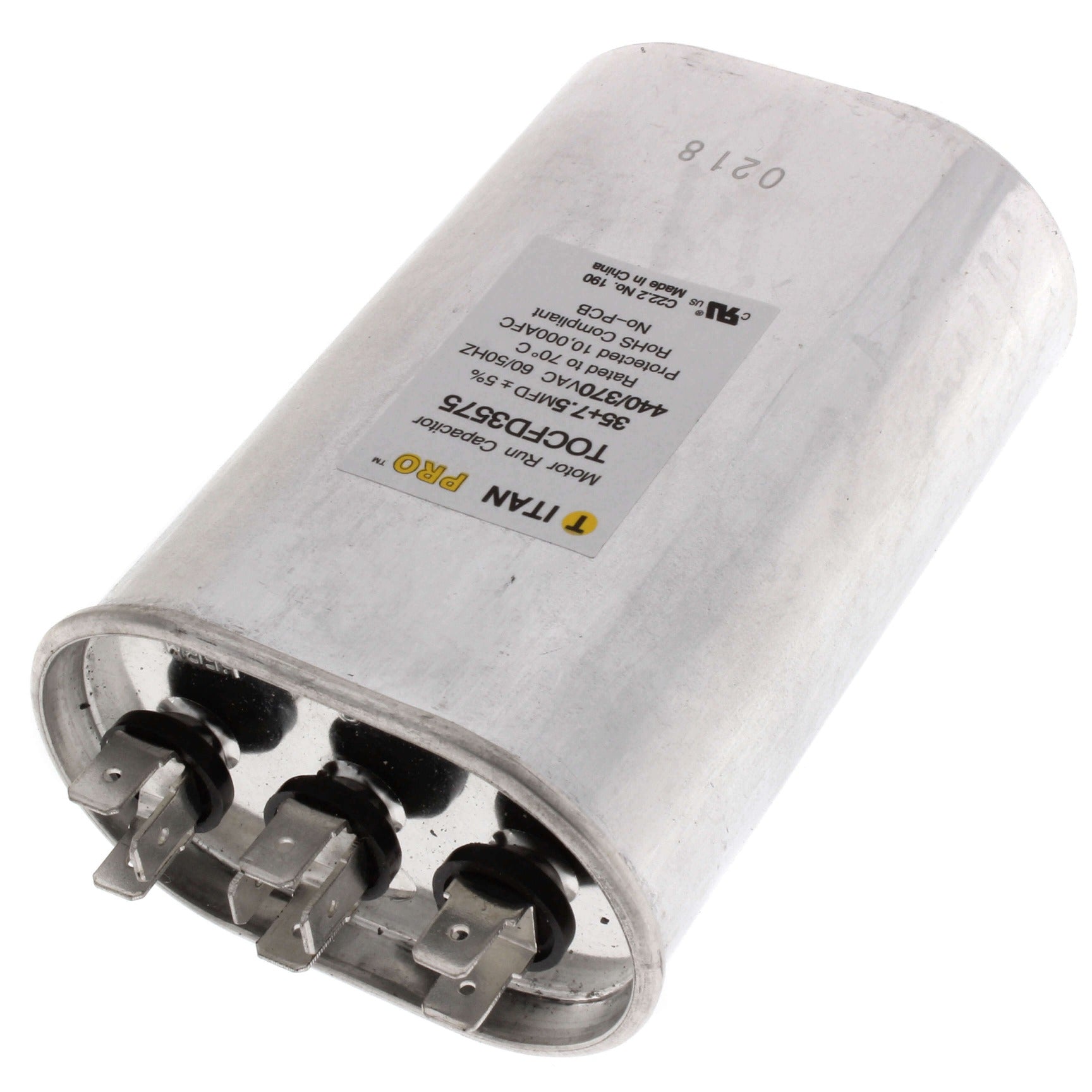 TITAN PRO Titan Pro TOCFD3575 Motor Run Capacitor 35/7.5 MFD Oval TOCFD3575