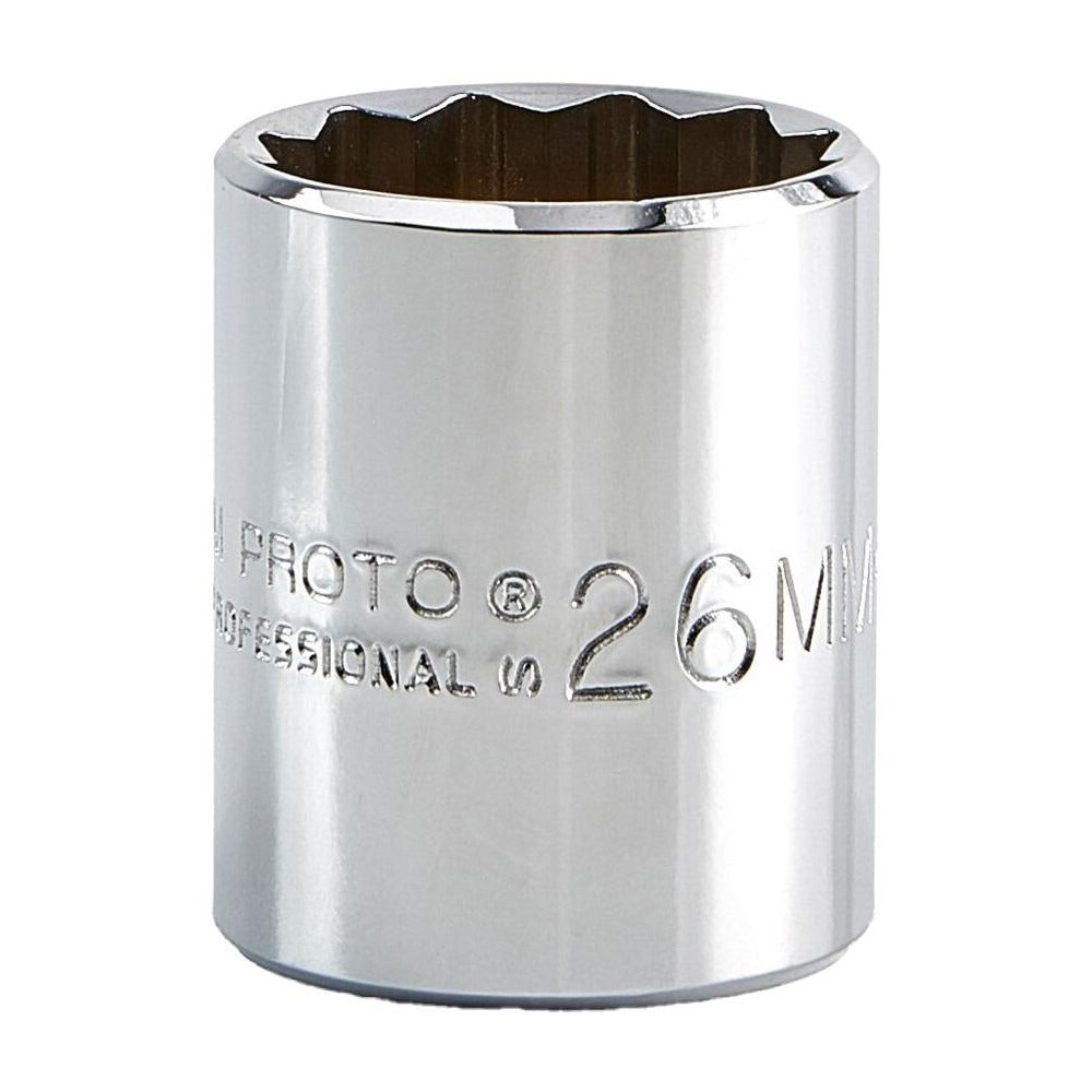 PROTO Proto J5426M 26mm 1/2 Drive 12-point Chrome Hand Socket