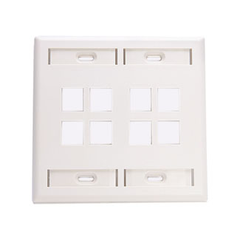 Leviton 42080-8WP Dual Gang QuickPort Wall Plate with ID Windows, 8-Port, White