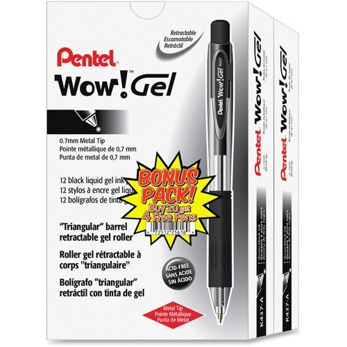 PENTEL Pentel PENK437ASW2 Gel Pen 0.7mm Black Ink 24 Pack