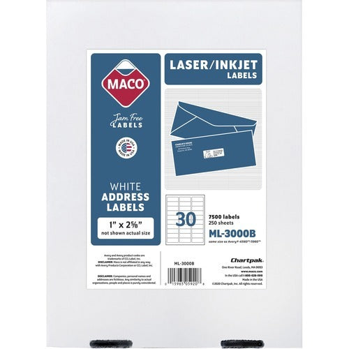 MACO Maco MACML3000B White Address Labels Box of 7500