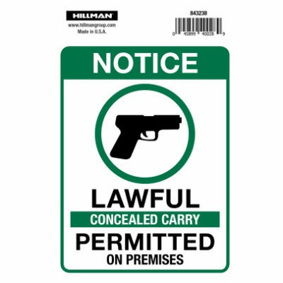HILLMAN Hillman Fasteners 843238 Concealed Carry Sign 4x6 in 6 Pack