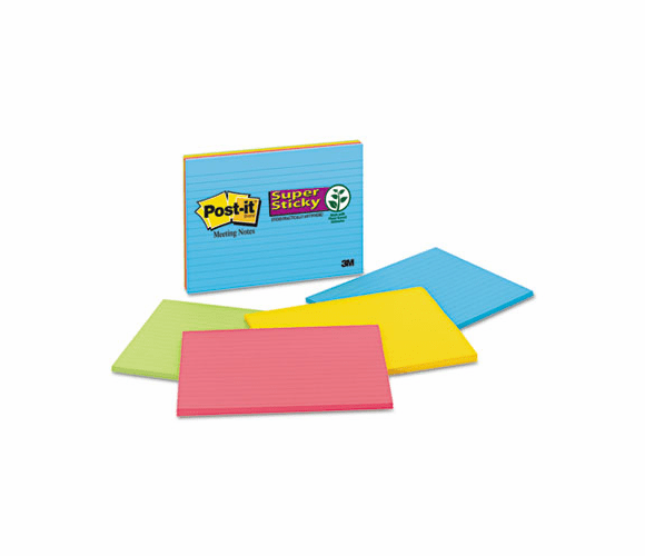 3M 3M MMM6845SSPL Post-it Super Sticky Lined Meeting Notepads (6 x 8, 4-Pack) 6845SSPL