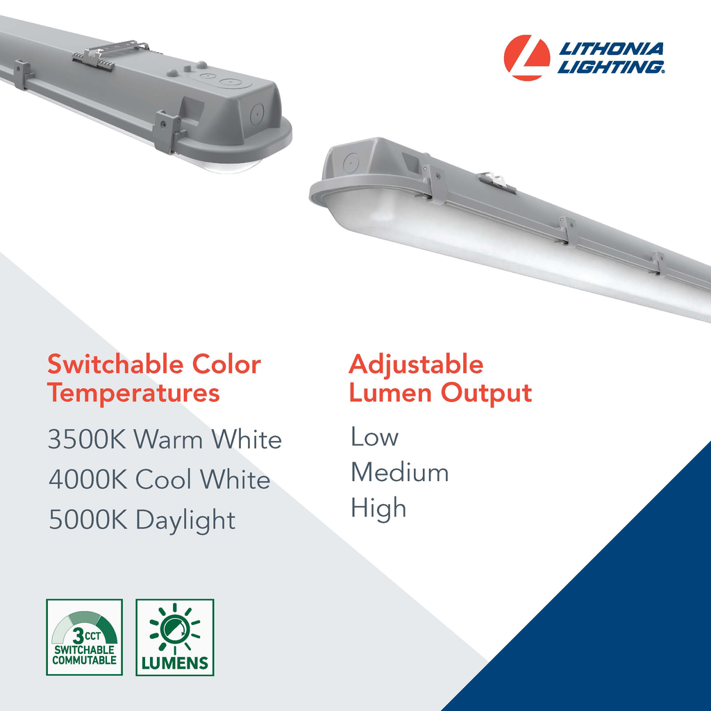 Lithonia Lighting CSVTL48ALO3MVOLTSWW380CRI LED Vapor Tight Strip Light Switchable Lumens 4ft