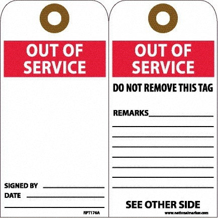 ACCUFORMNMC Accuformnmc RPT176AG Danger Out of Service Safety Tag