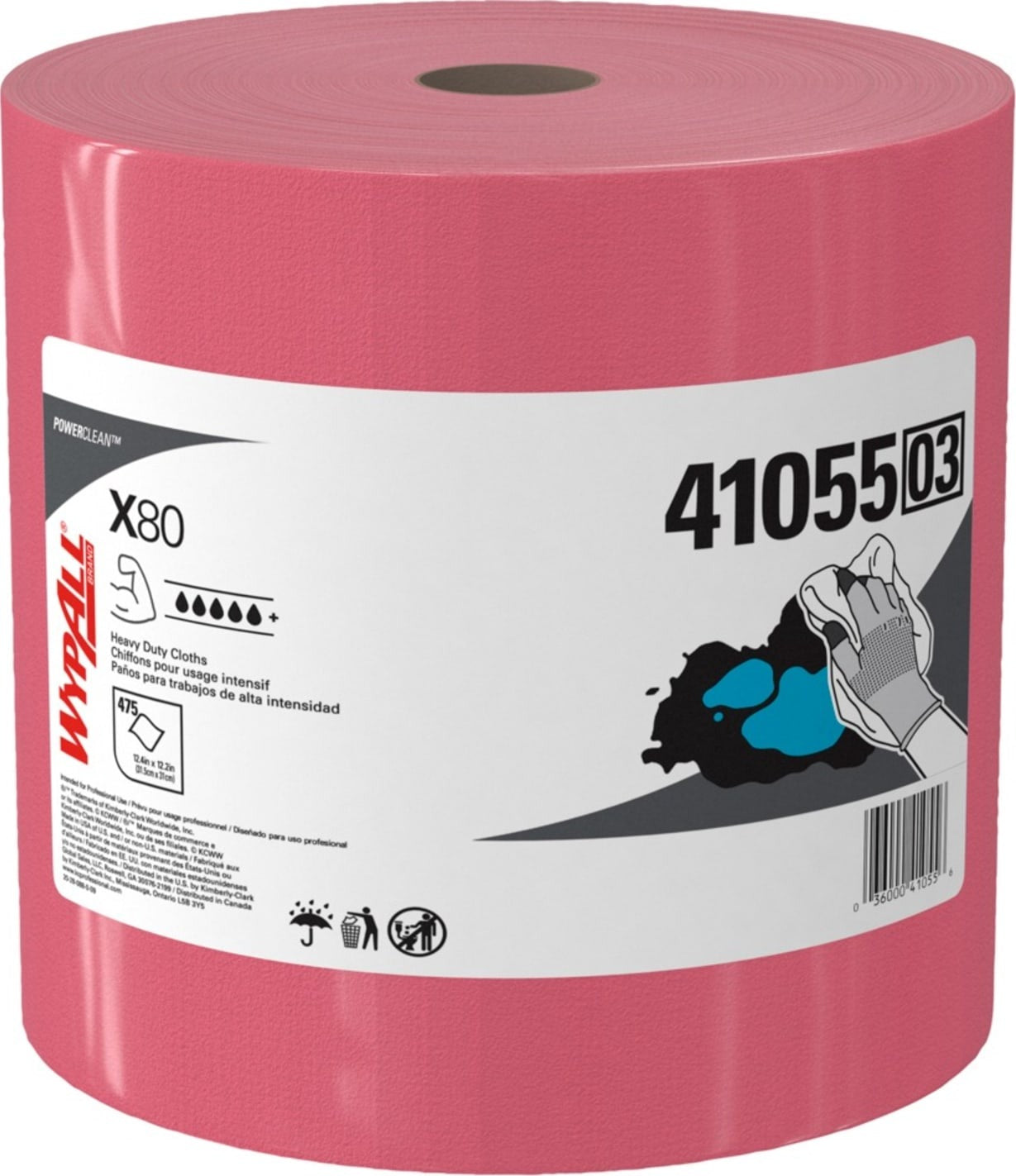 KIMBERLY-CLARK Kimberly-Clark KCC41055 WypAll Power Clean X80 heavy duty cloths 12.5 in x 12.2 in 475 per roll
