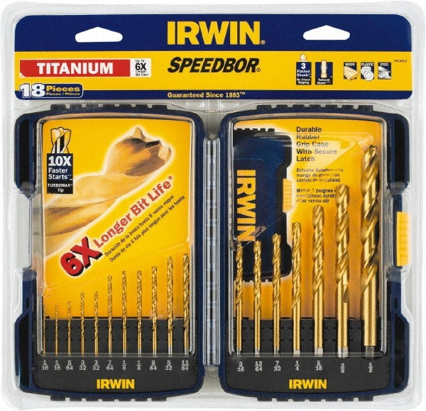 IRWIN Irwin 3018010 Jobber Length Drill Bit Set 18 Pc Hss Tin