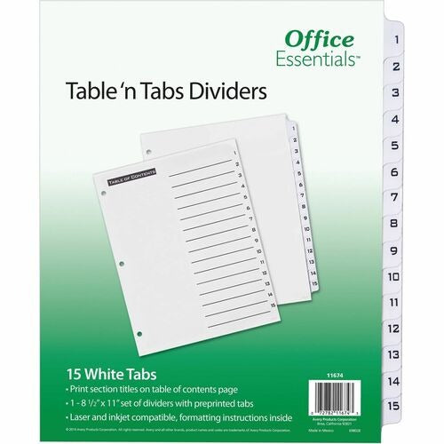 AVERY Avery AVE11674 Index Dividers 15 Numbered Tabs Binder