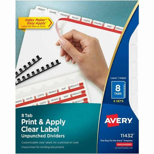 AVERY Avery AVE11432 8-tab Index Dividers 11x8.5 Pack of 5