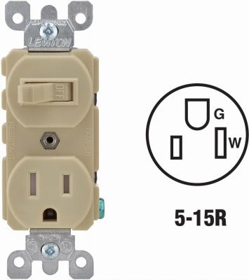 LEVITON Leviton R51-T5225-0IS 15A Switch Outlet Combo Nema 5-15R 10 Pack