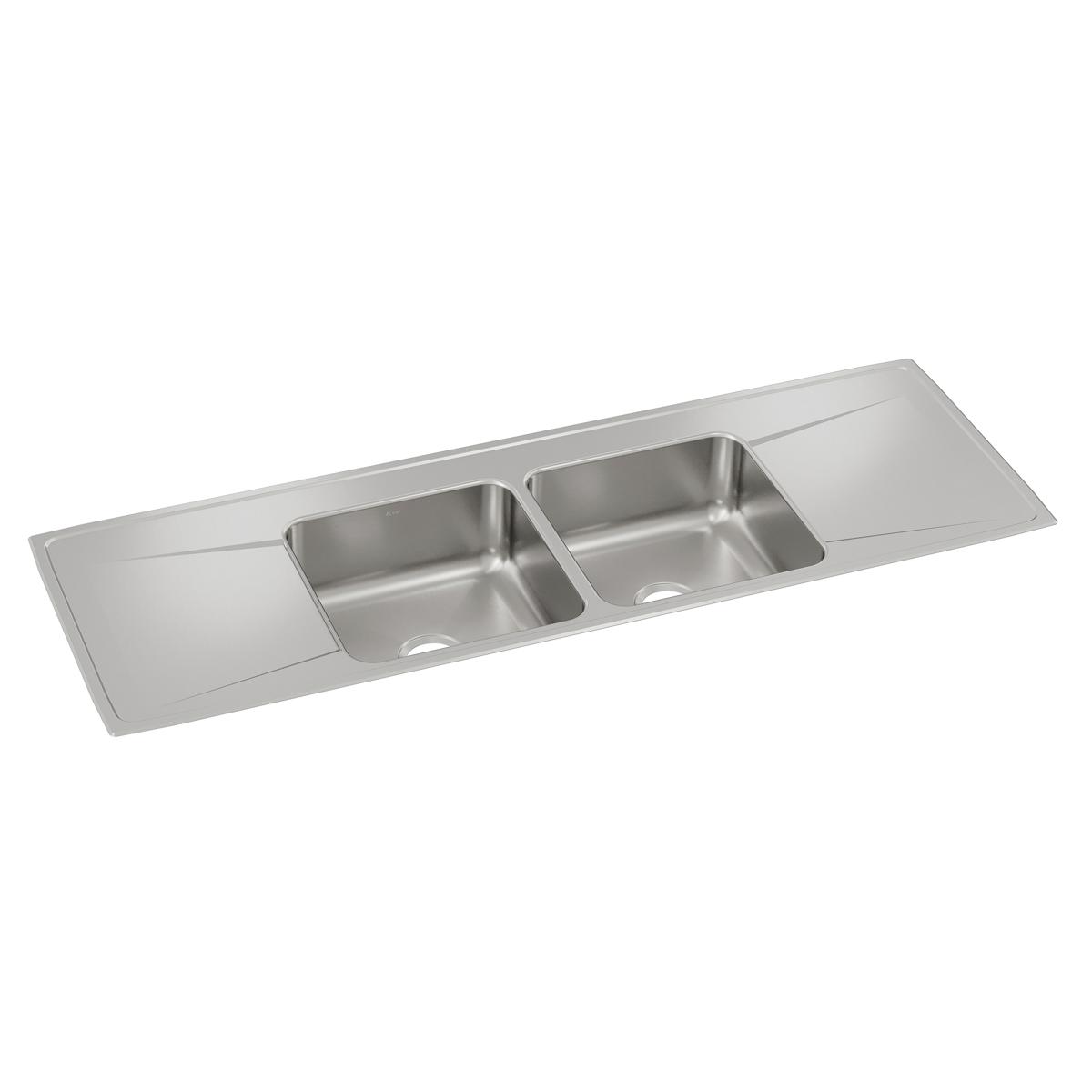 Elkay ILR6622DD0 Lustertone Classic Stainless Steel 66 x 22 x 7-5/8, Equal Double Bowl Drop-in Sink with Drainboard