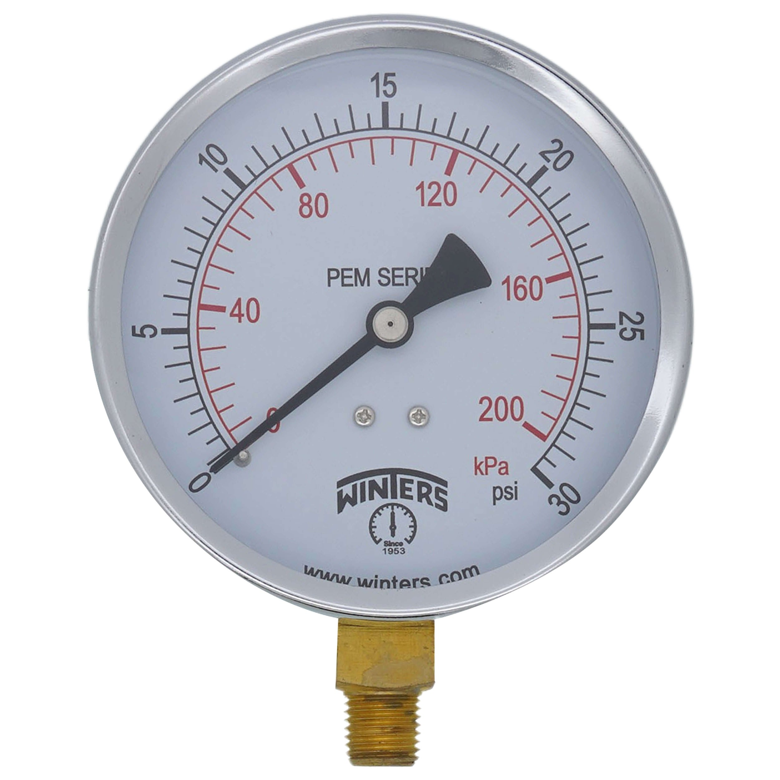 WINTERS INSTRUMENTS Winters Instruments PEM221 4 inch Dial 0-30 PSI 1/8 or 1/4 inch Threaded Bottom
