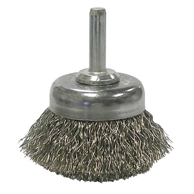 Weiler 14304 Stem-Mounted Crimped Wire Cup Brush 1 3/4 in Dia .0118 in Stainless Steel