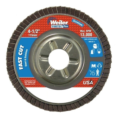 Weiler 31310 Vortec Pro Abrasive Flap Discs 4.5 Inches 80 Grit 7/8 Arbor 13,000 RPM Alum Back