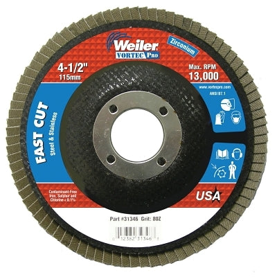 Weiler 31346 Vortec Pro Abrasive Flap Disc 80 Grit 4-1/2 inch