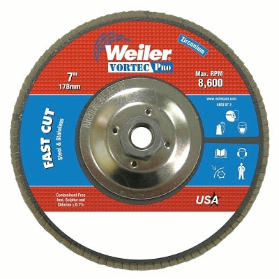 Weiler 31367 Vortec Pro Abrasive Flap Disc 36 Grit 7 Inch Diameter 5/8-11 Replacement MPN