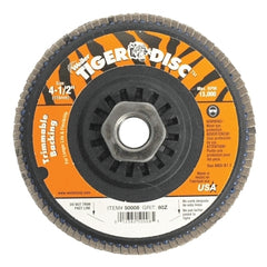 Weiler 50008 Tiger 5/8-11 Arbor 4-1/2 Diameter 80 Grit Zirconium Trimmable Composite Backing Angled Abrasive Flap Disc