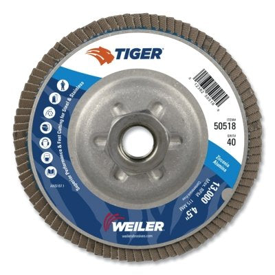 Weiler 50518 Tiger Disc Angled Style Flap Disc 40 Grit 13000 RPM 5/8-11 UNC