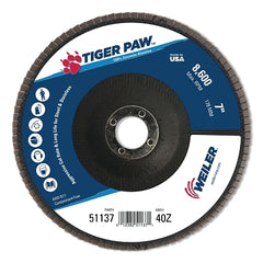 Weiler 51137 Tiger Paw Coated Abrasive Flap Discs 7 Inch 40 Grit 7/8 Arbor Phenolic Back