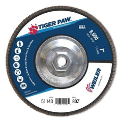 Weiler 51143 Tiger Paw Abrasive Flap Disc 7 80 Grit 5/8 Arbor Phenolic Back