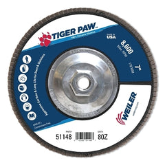 Weiler 51148 Tiger Paw TY29 Coated Abrasive Flap Disc 80 Grit 7 Diameter 5/8 Arbor