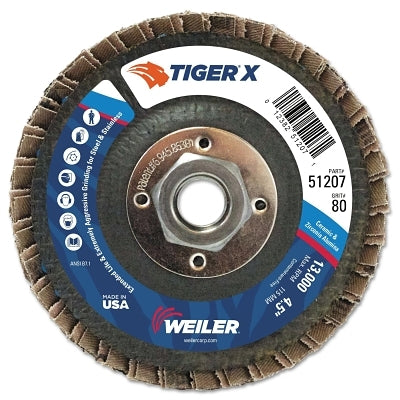 Weiler 51207 Tiger X Flap Disc 4-1/2 in Dia 80 Grit