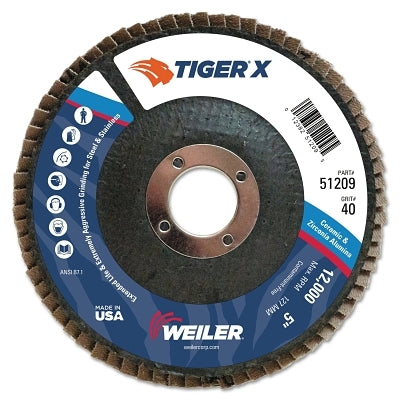 Weiler 51209 Tiger X Flap Disc 5 inch Angled 40 Grit 7/8 inch Arbor