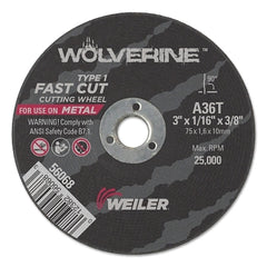 Weiler 56068 Wolverine Flat Type 1 Cutting Wheel 3 Inch Diameter 1/16 Inch Thick 3/8 Arbor 36 Grit