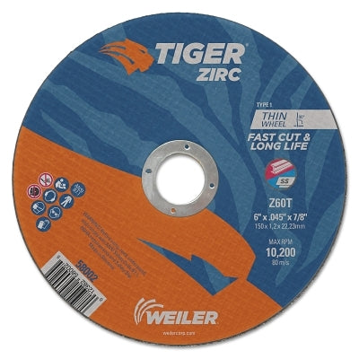 Weiler 58002 Tiger Zirc Cutting Wheel 6 Inches 0.045 Inches Thick 7/8 Arbor Z60T