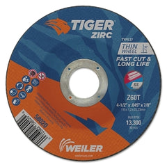 Weiler 58020 Tiger Zirc Cutting Wheel 4-1/2 In Dia 0.045 In Thick 7/8 In Arbor