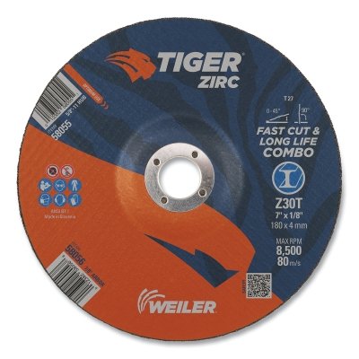 Weiler 58056 Tiger Zirc Type 27 Cut/Grind Combo Wheel 7 Inch 1/8 Inch Thick Replacement MPN