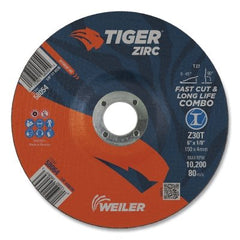 Weiler 58064 Tiger Zirc Type 27 Cut/Grind Combo Wheel 6 inches Dia x 1/8 inches Thick 7/8 inches Dia Arbor Z30T