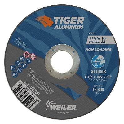 Weiler 58200 Aluminum Cutting Wheel 4.5 in Diameter 60 Grit