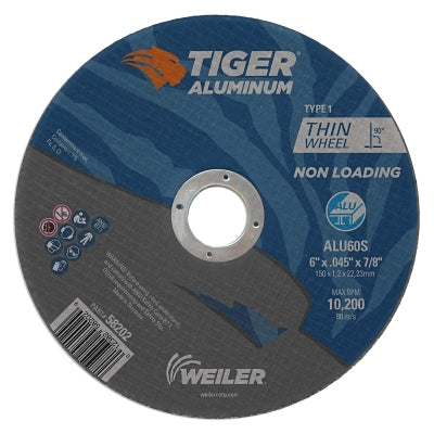 Weiler 58202 Aluminum Cutting Wheels 6 Inch 7/8 Arbor Type 1 60 Grit