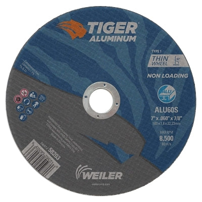 Weiler 58203 Aluminum Cutting Wheels 7 Inch 7/8 Inch Arbor Type 1 60 Grit