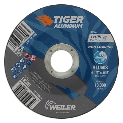 Weiler 58205 Aluminum Cutting Wheel 4.5 Inch Diameter 60 Grit