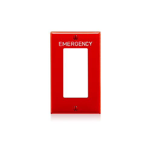 Leviton 80401-REW One Gang Nylon Decora Wallplate Hot Stamped Emergency In White Lettering