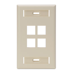 Leviton 42080-4IS Single-Gang QuickPort Wall Plate with ID Windows, 4-Port, Ivory