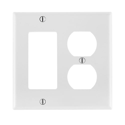 Leviton 80746-W 2-Gang 1-Duplex 1-Decora/GFCI Device Standard Size Thermoplastic Nylon White Combination Wallplate