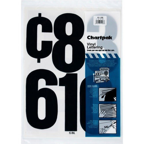 CHARTPAK Chartpak CHA01198 Vinyl Number Set 6 Inch Black 21 Pack