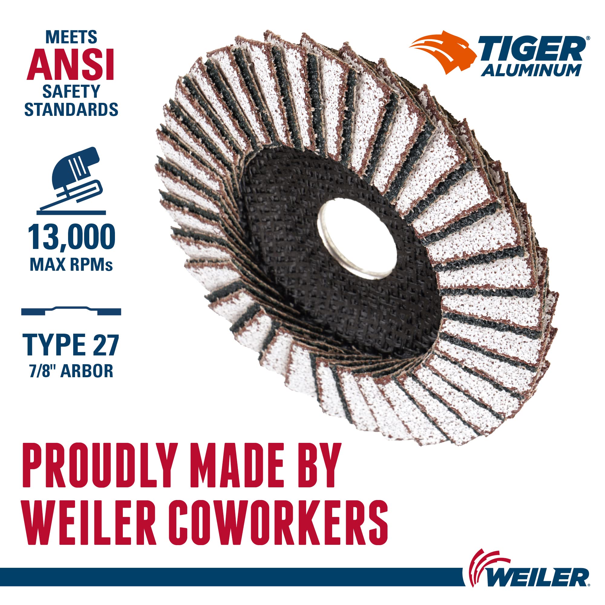 Weiler 51253 4-1/2 Tiger Aluminum Flap Disc, Flat, 60 Grit