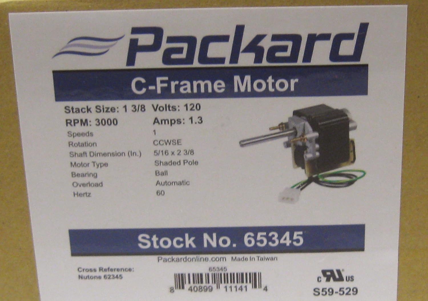 Packard 65345 Motor for Nutone Vent Bathroom Exhaust Fan