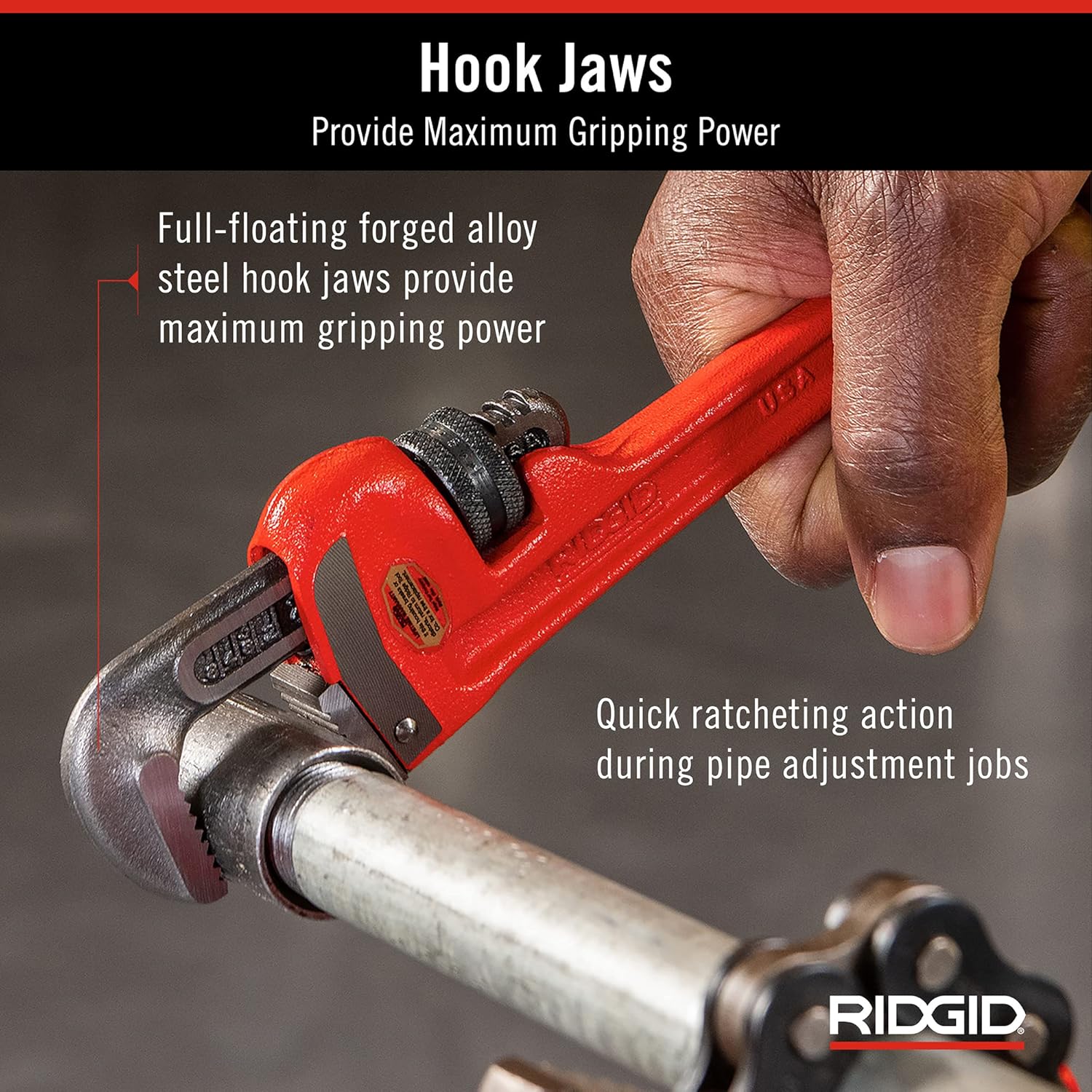 RIDGID 31005 Model 8 Heavy-Duty Straight Pipe Wrench, 8-inch Plumbing Wrench