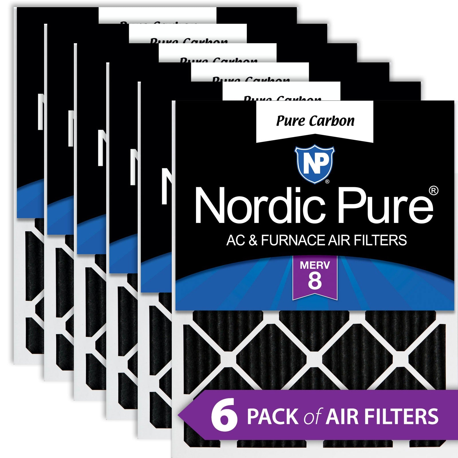 NORDIC PURE Nordic Pure 20x25x1PCP-6 Carbon Pleated Filter Merv 8 6 Pack