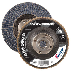 Weiler 31410 Wolverine Flap Disc 80 Grit Zirconia Alumina 4-1/2 x 5/8-11 UNC Nut Pack of 10