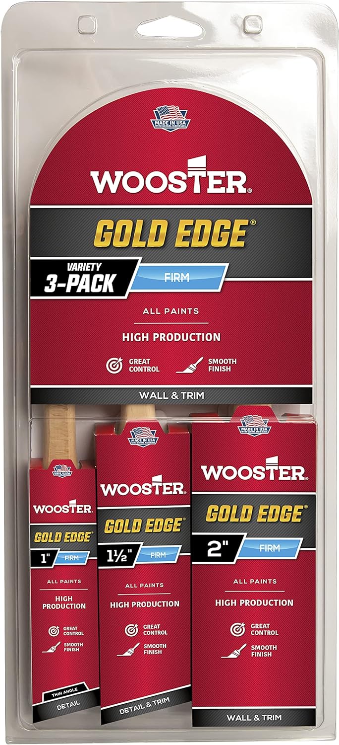 Wooster 5239 Gold Edge Wall Brush 3 Pack, 1 Inches