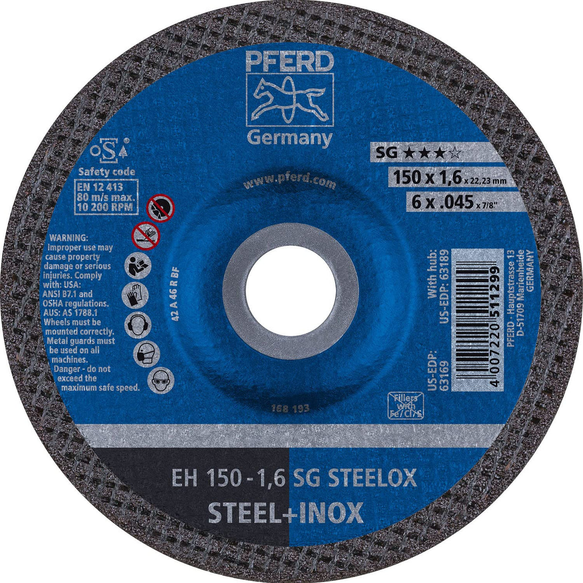 PFERD 63169 Performance Line SG-Elastic Cut-Off Wheel 6 in Diameter 7/8 in Center Hole Replacement MPN