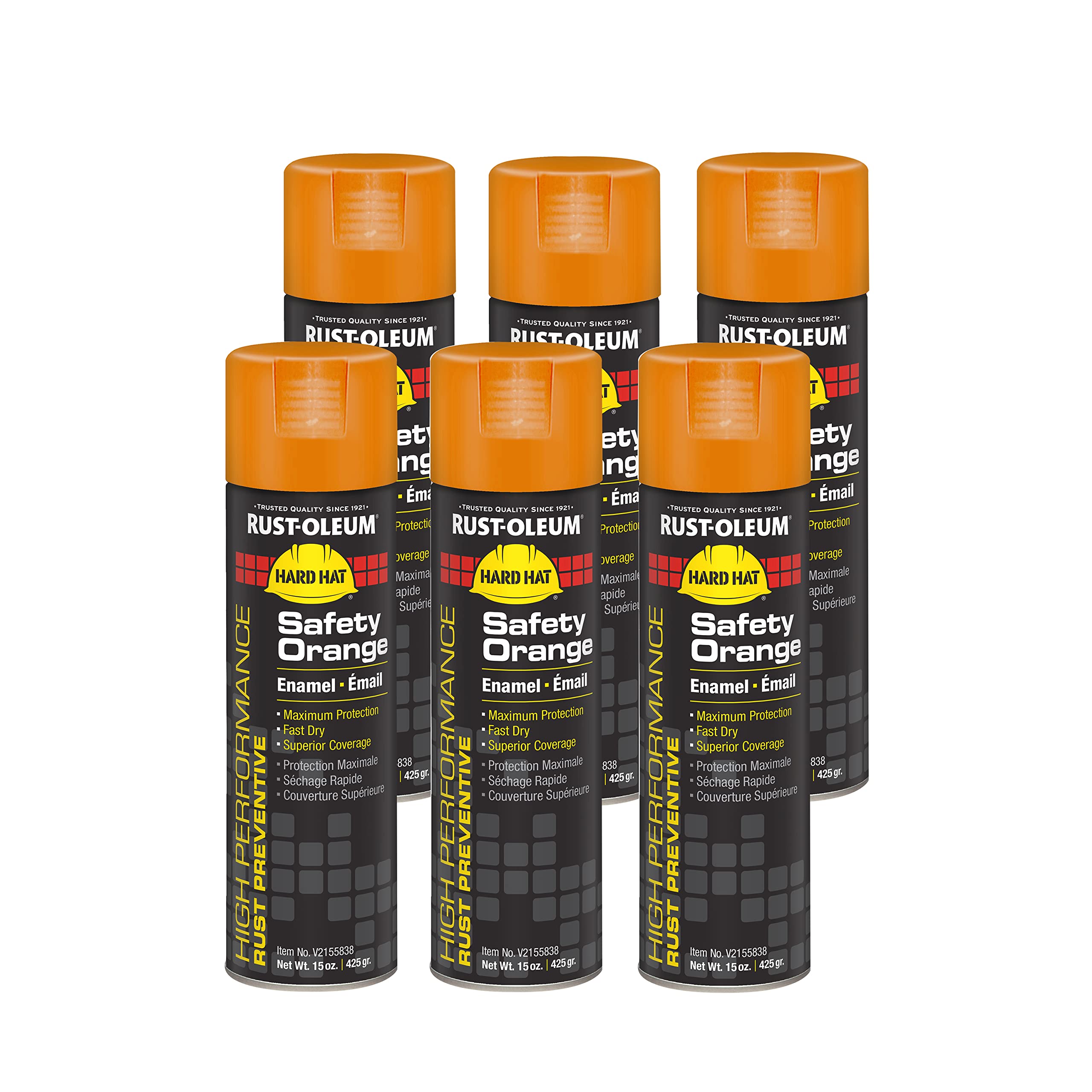 Rust-Oleum V2155838 High Performance V2100 Rust Preventive Enamel Aerosol 20oz Can Safety Orange 6-Pack