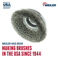 Weiler 14166 Crimped Wire Cup Brush 0.020 in Stainless Steel Fill 6 in dia 5/8-11 UNC Nut